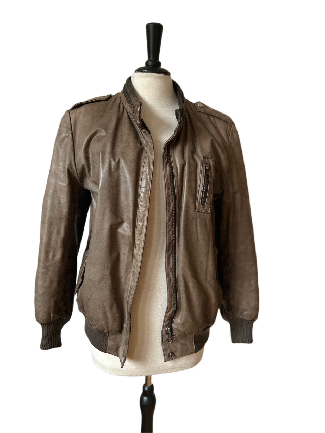 80s leather flight bomber jacket