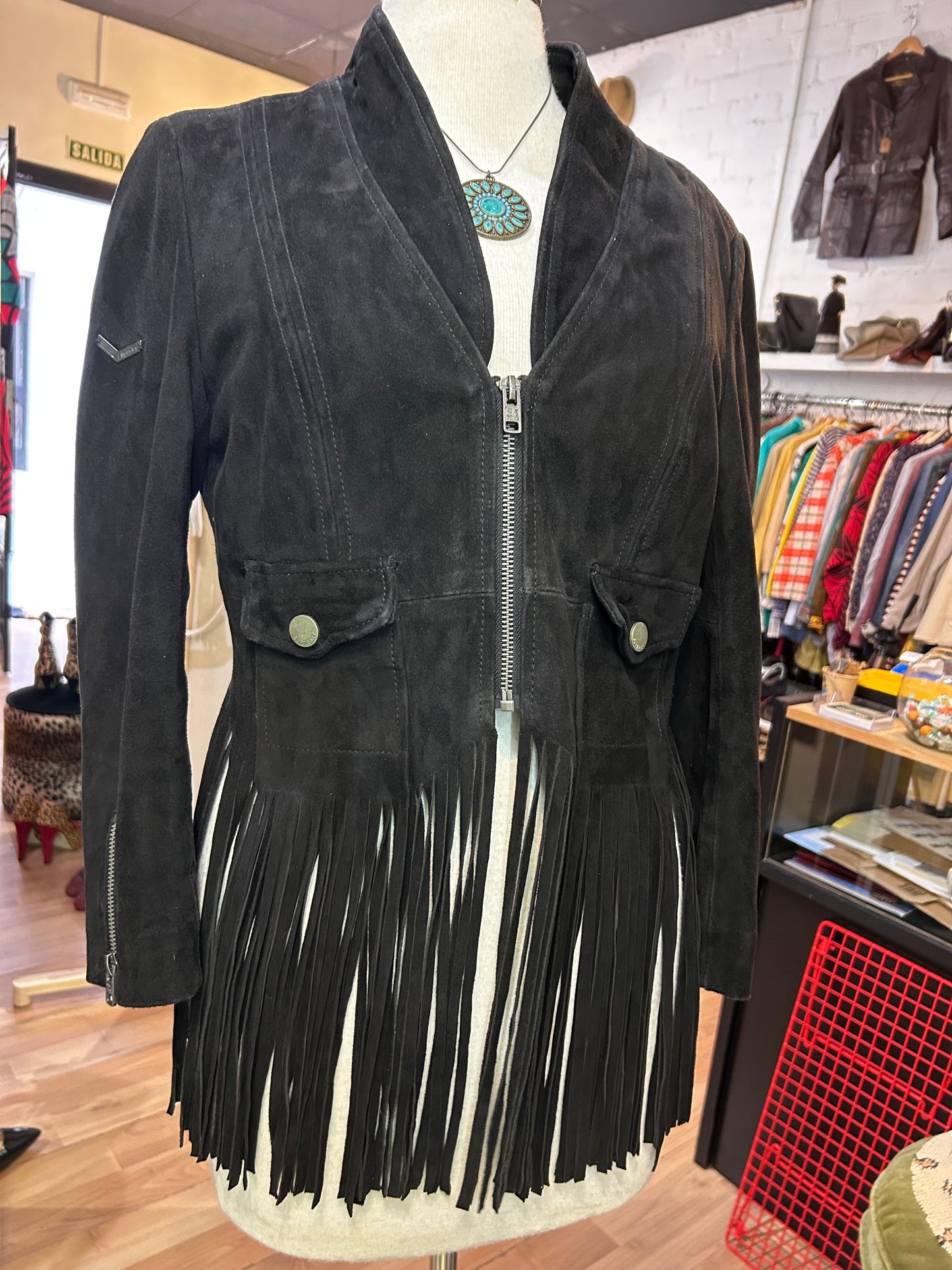 Superdry suede fringe crop (S)