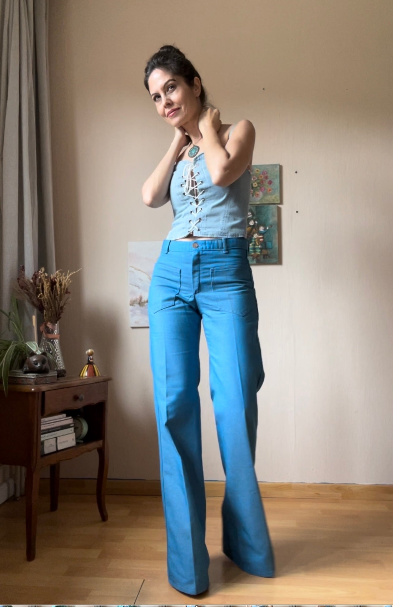Pantalon Vintage Fusalp Années 70 - Taille Haute Vert - Laine - Flared - Taille 36 - Neuf Avec étiquettes