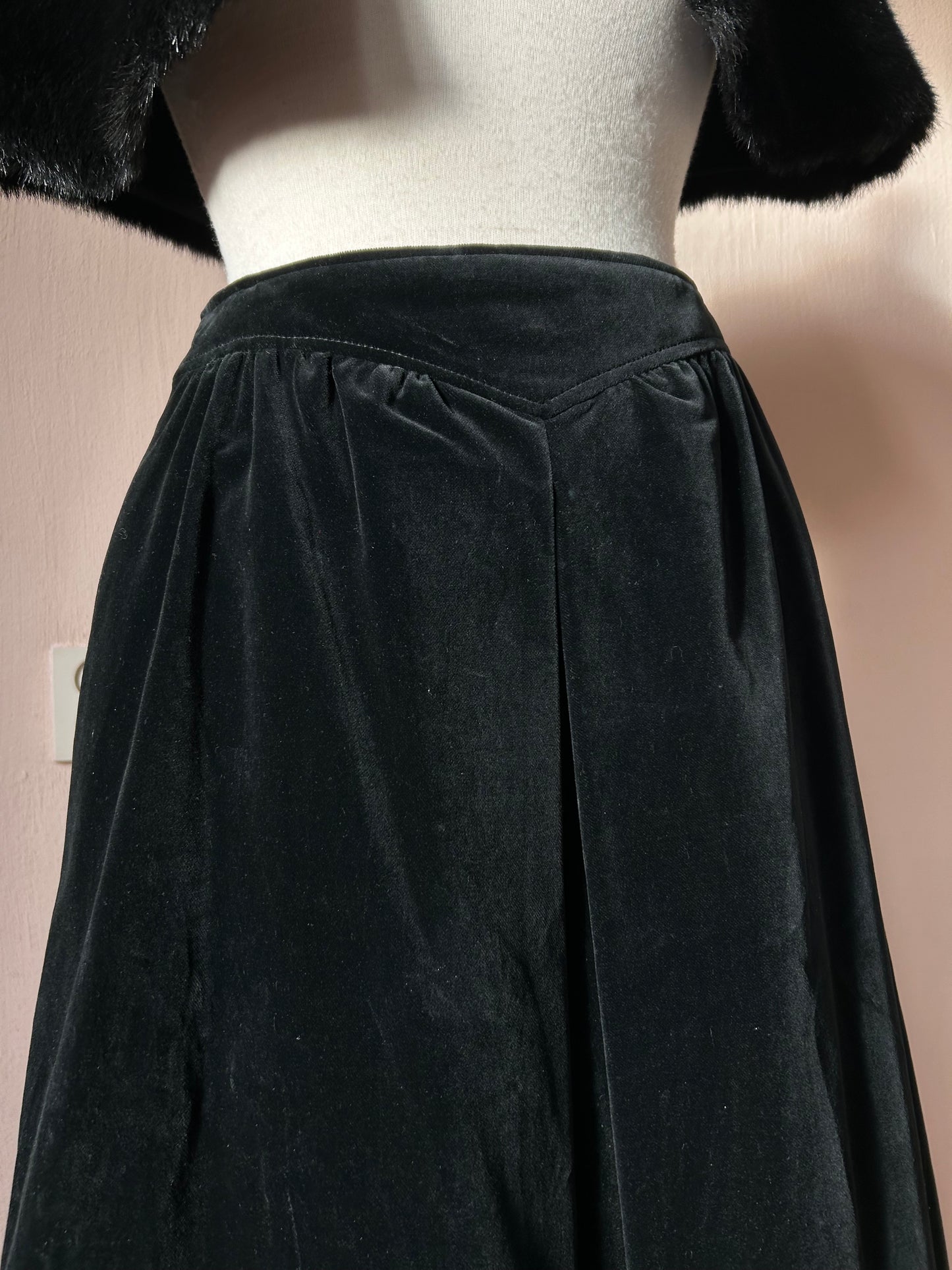 Black velvet midi skirt