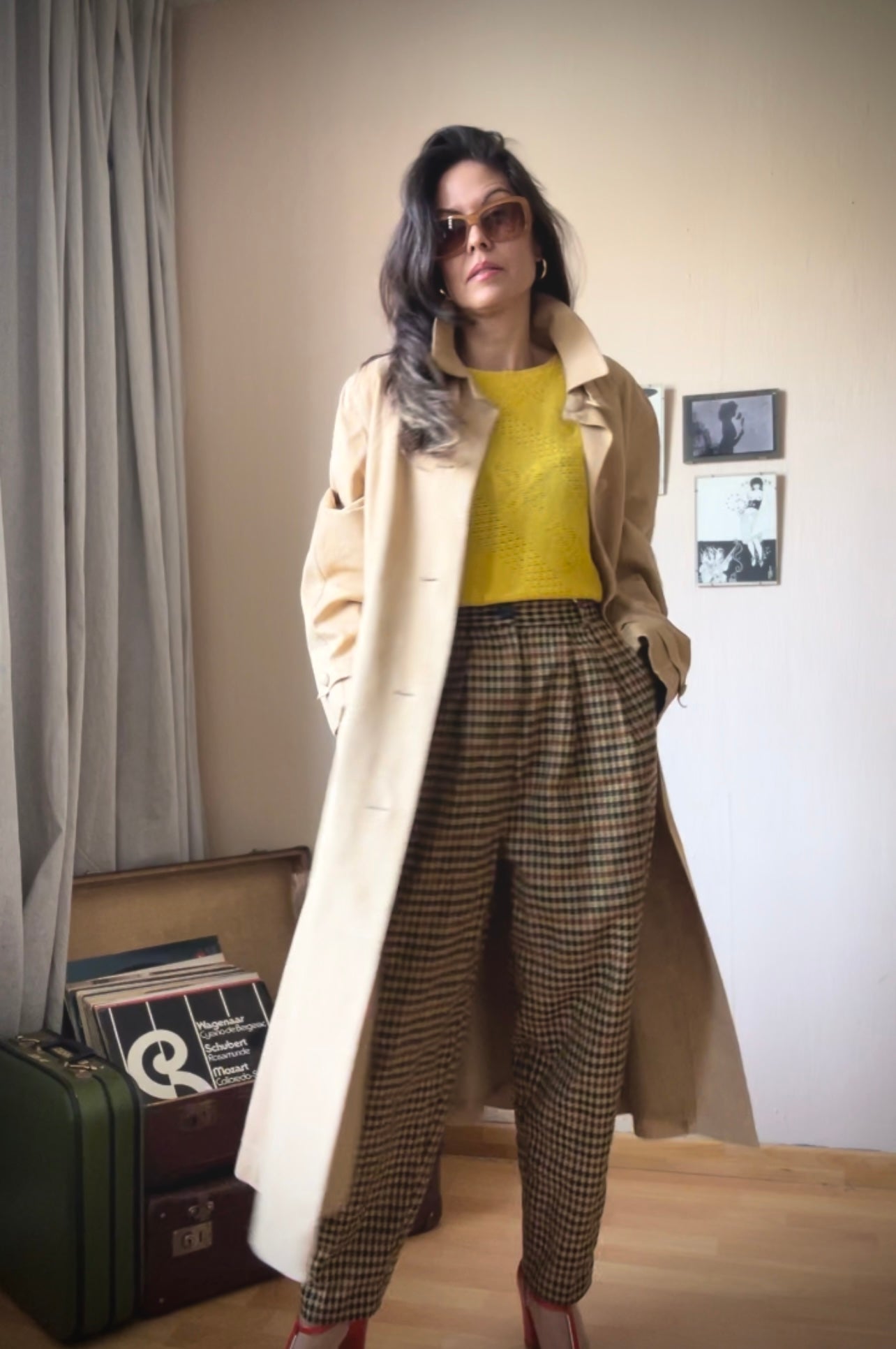 Suede look maxi vintage trenchcoat