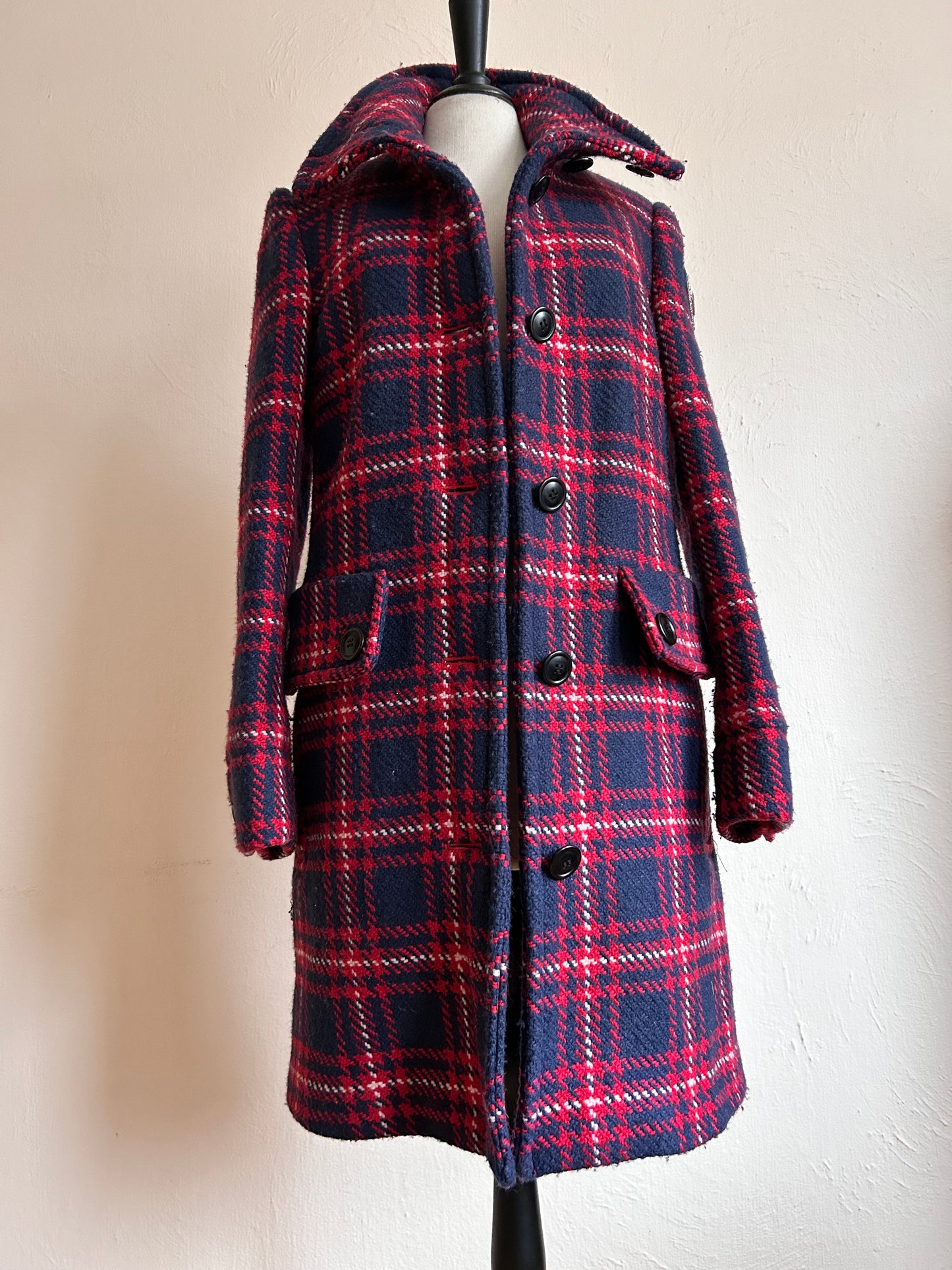 Checkered wool winter coat