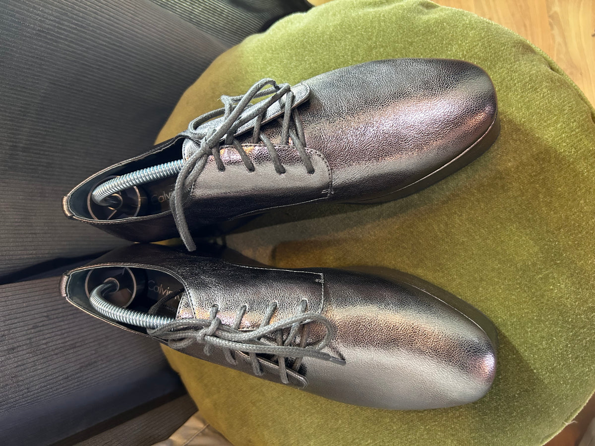 ⁠Calvin Klein Metallic Pewter / Silver Platform Oxford Derby Shoes⁠ 39