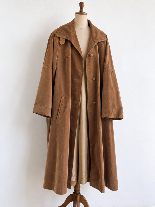 70s Vintage Camel Brown Corduroy Overcoat XL