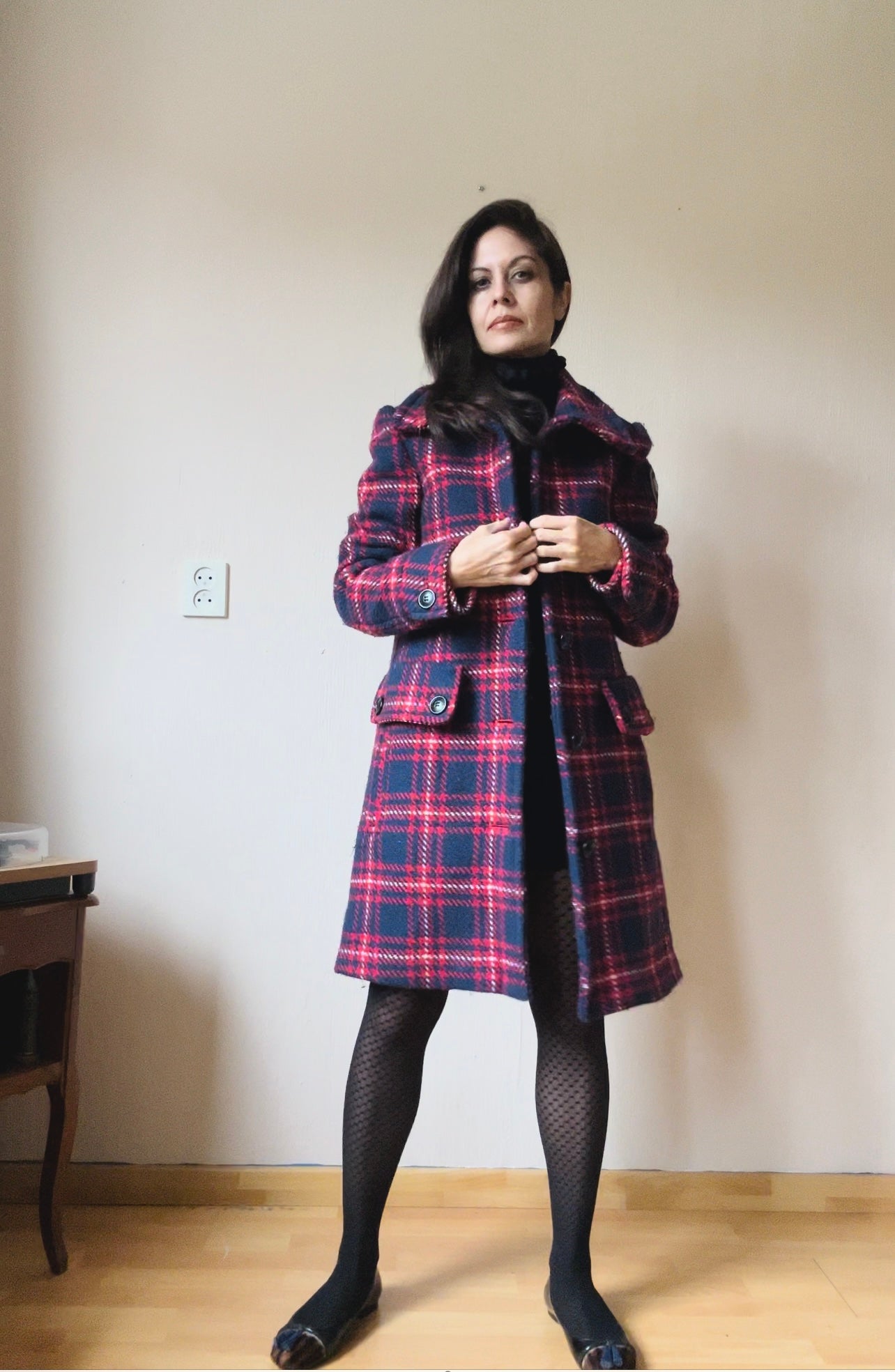 Checkered wool winter coat