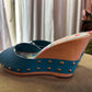KENZO Vintage Turquoise Leather Wooden Wedge Sandals EU 36