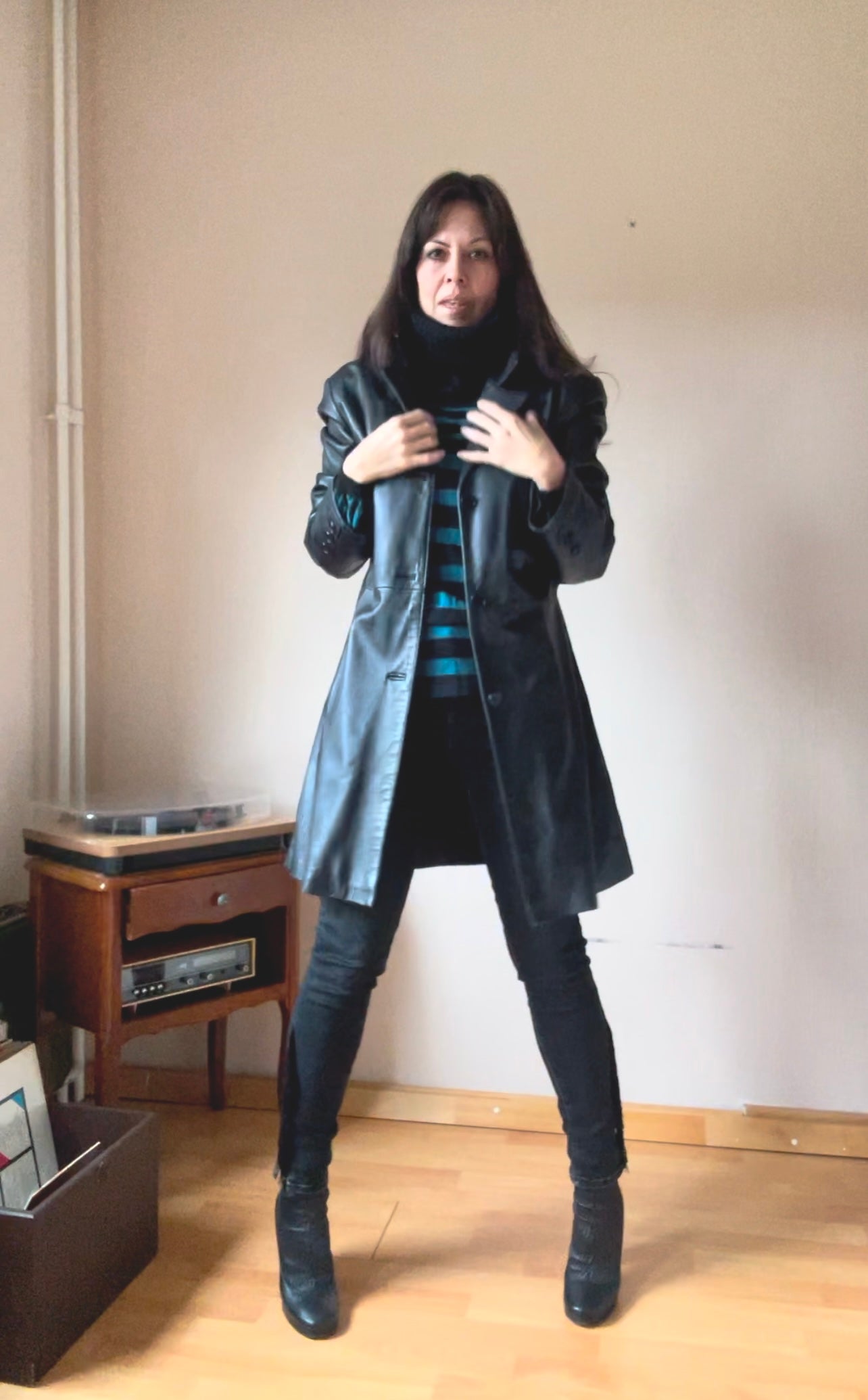 Vintage black leather coat