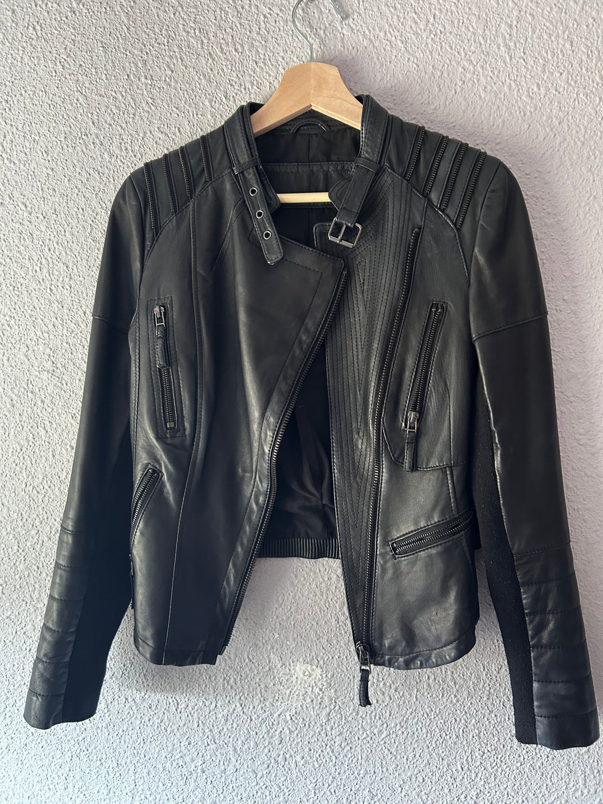 Black soft leather biker