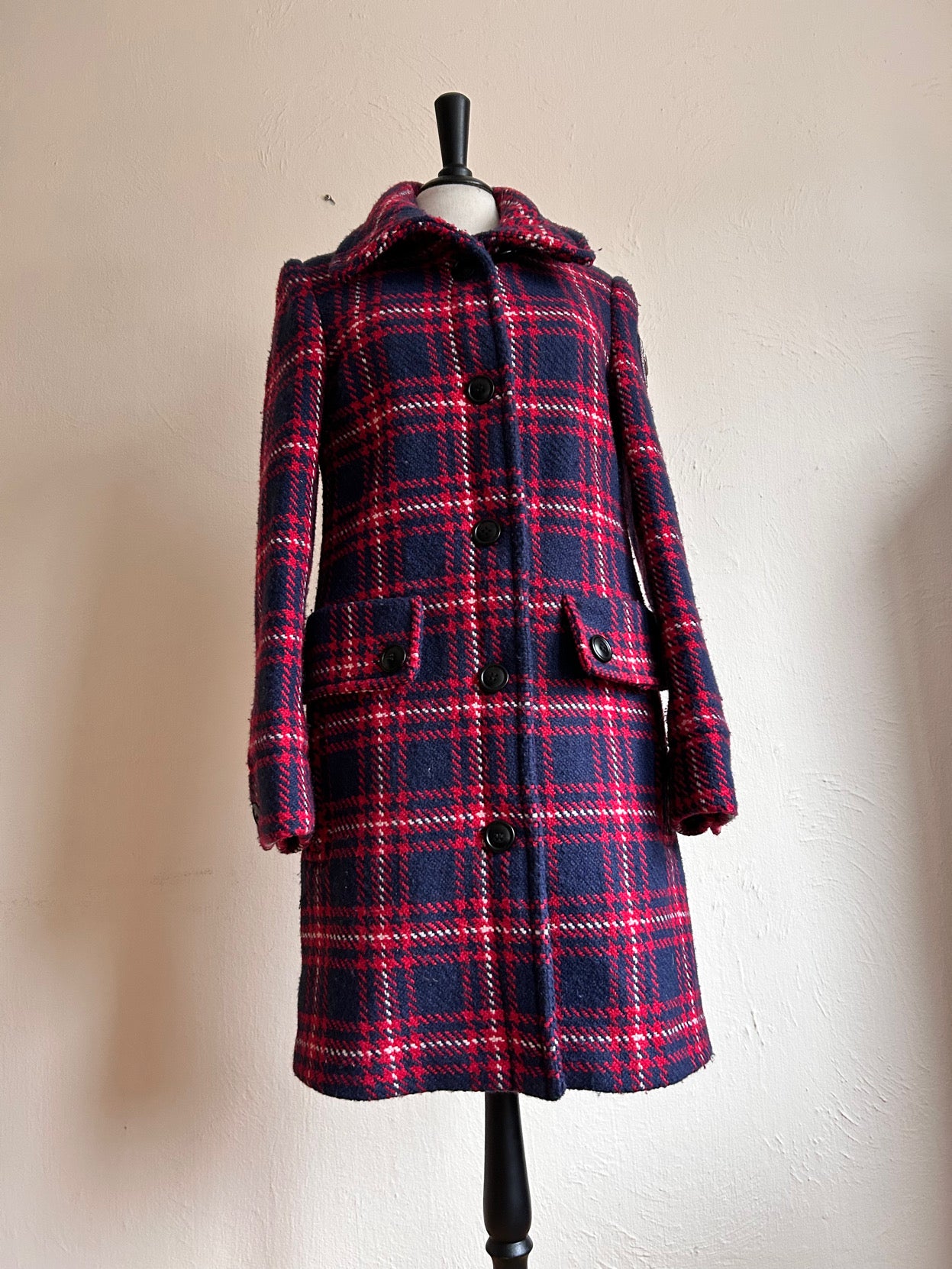 Checkered wool winter coat