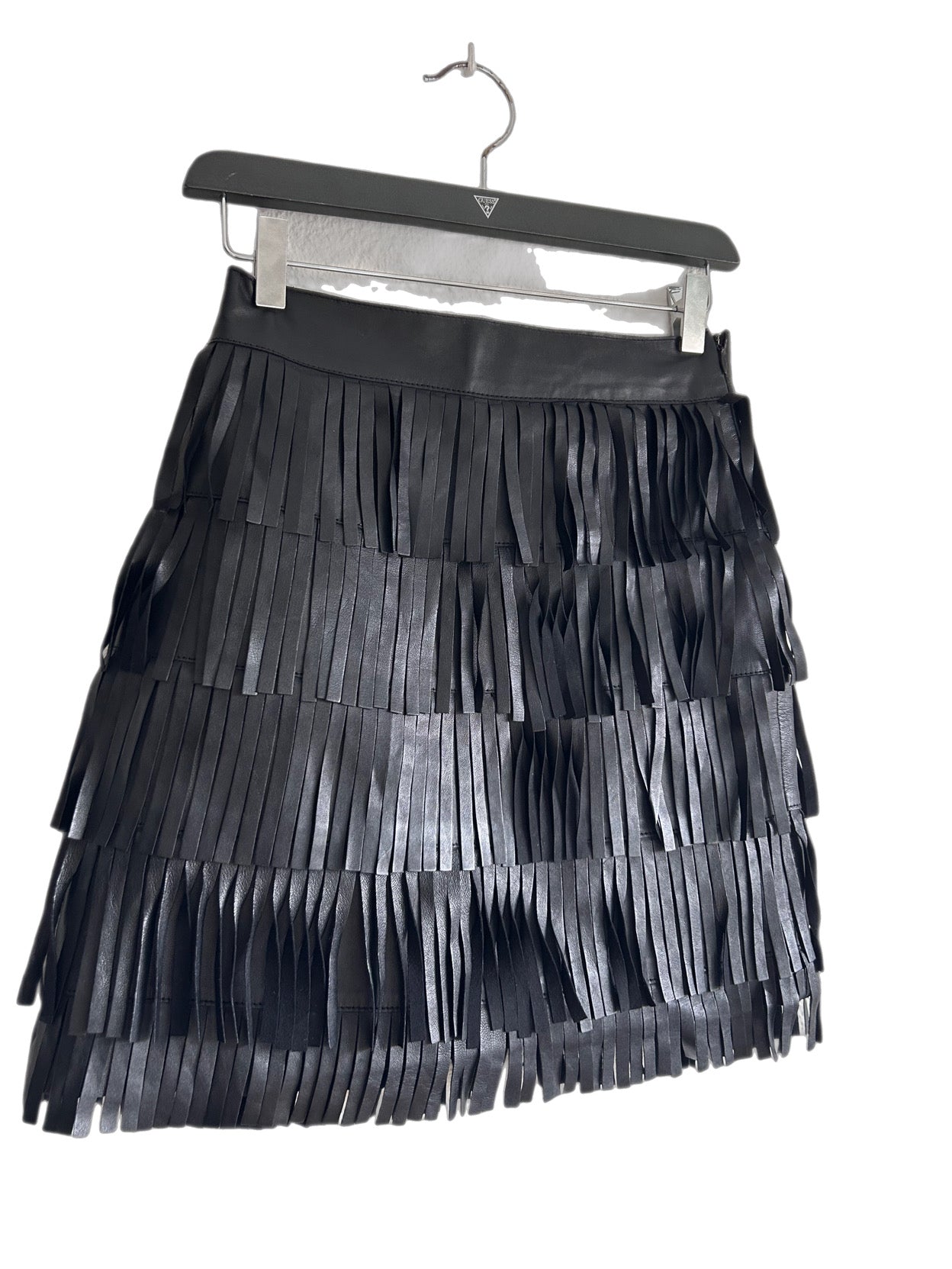 Caroll lamb leather fringe skirt