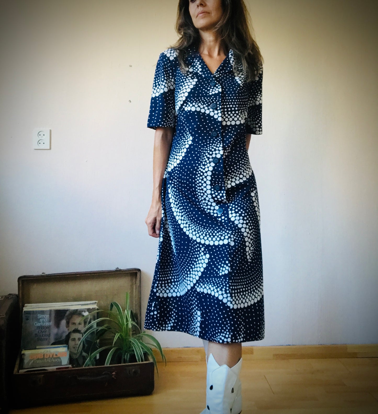 70s retro print midi dress