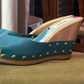 KENZO Vintage Turquoise Leather Wooden Wedge Sandals EU 36