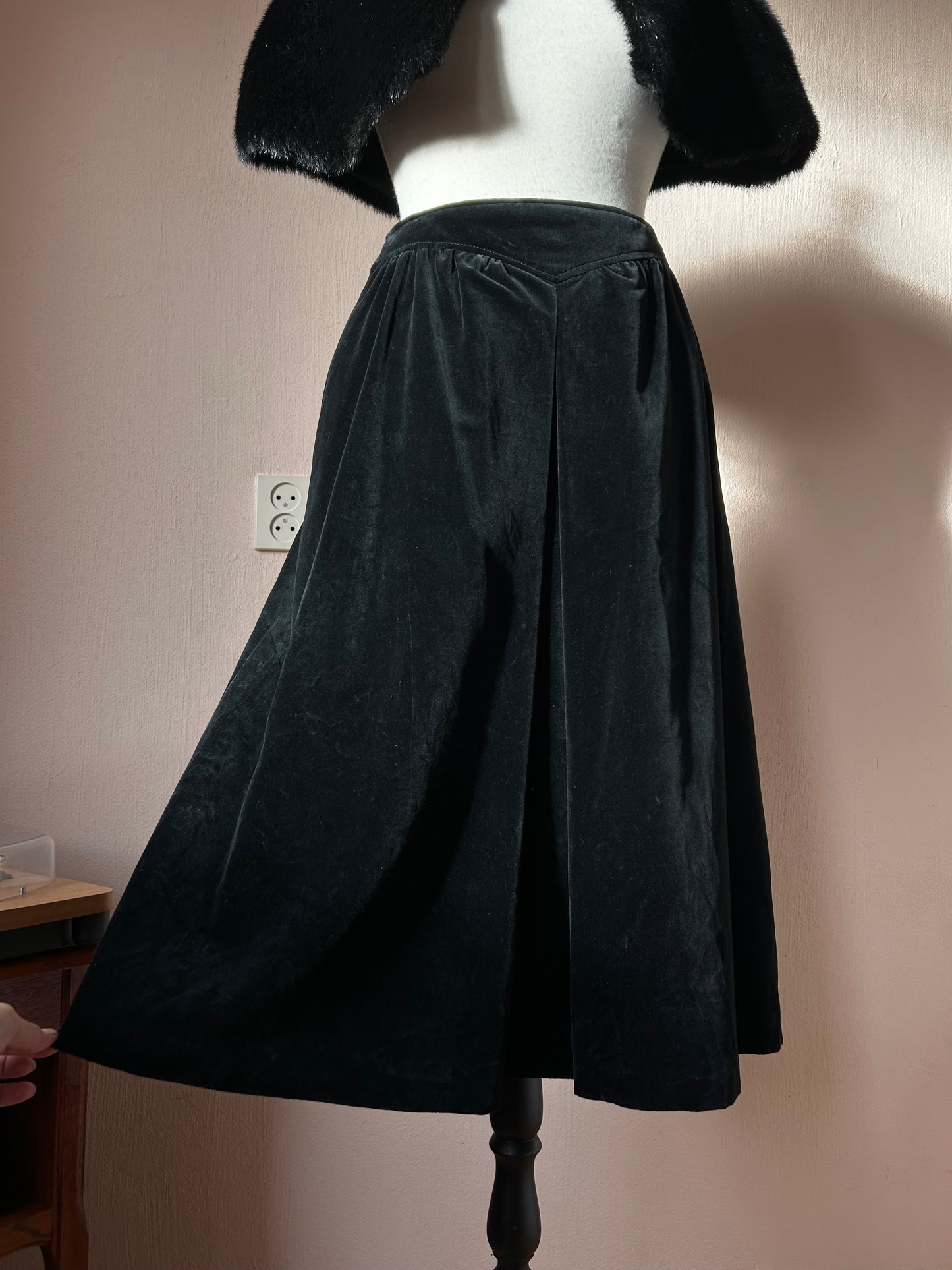 Black velvet midi skirt