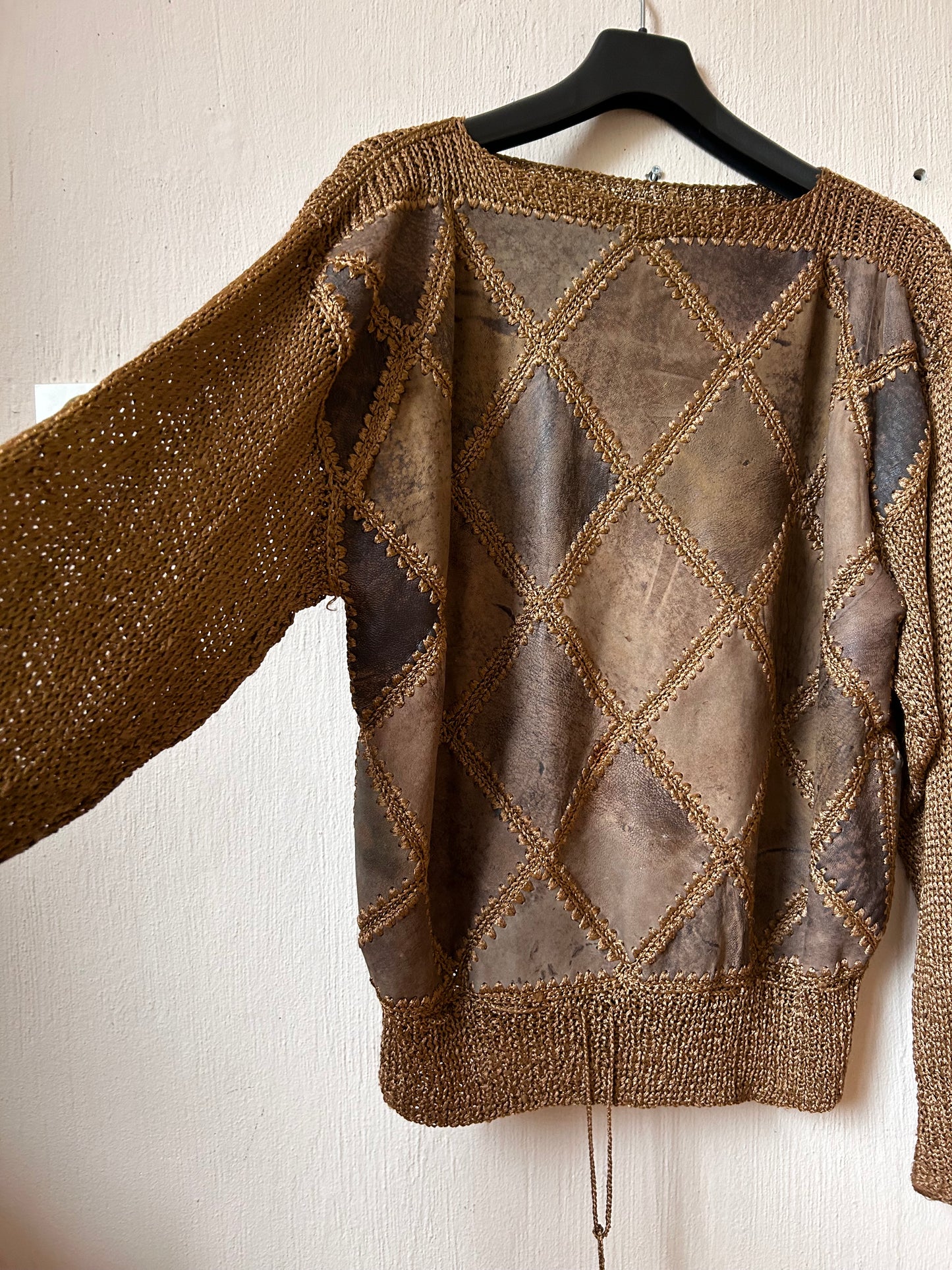 Vintage sweater with leather patches