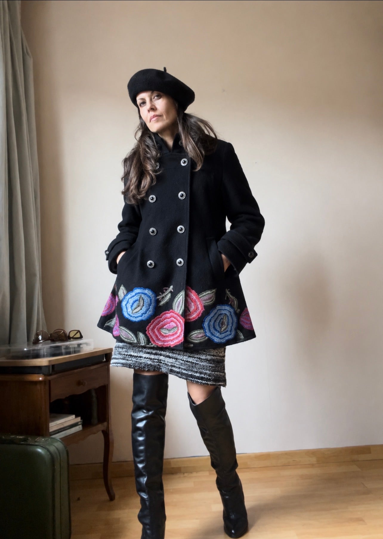 Rossella Carrara 100% Wool Embroidered Double-Breasted Coat