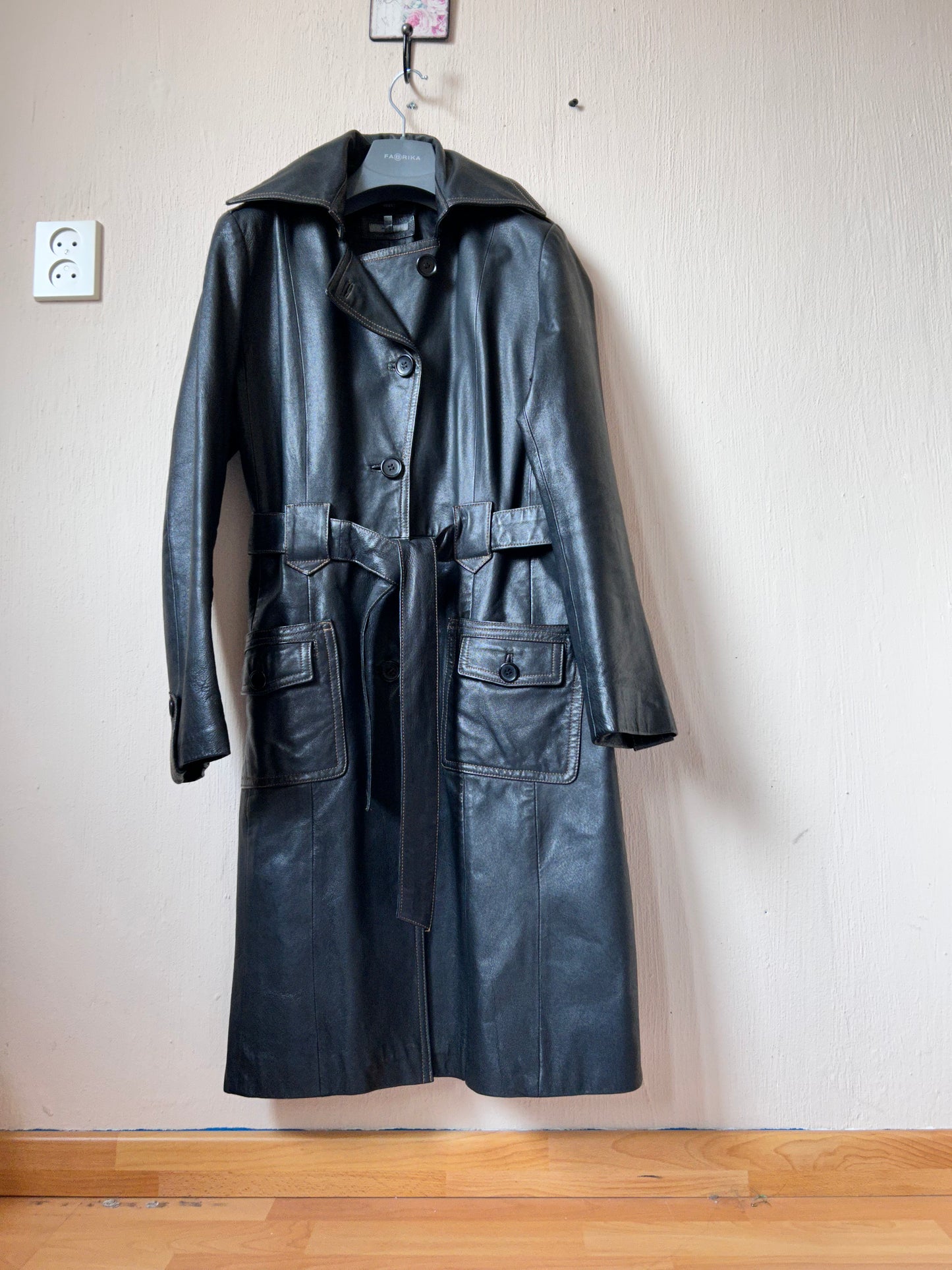 Leather trench-coat