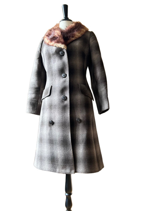 Checkered gabardine winter coat (S)