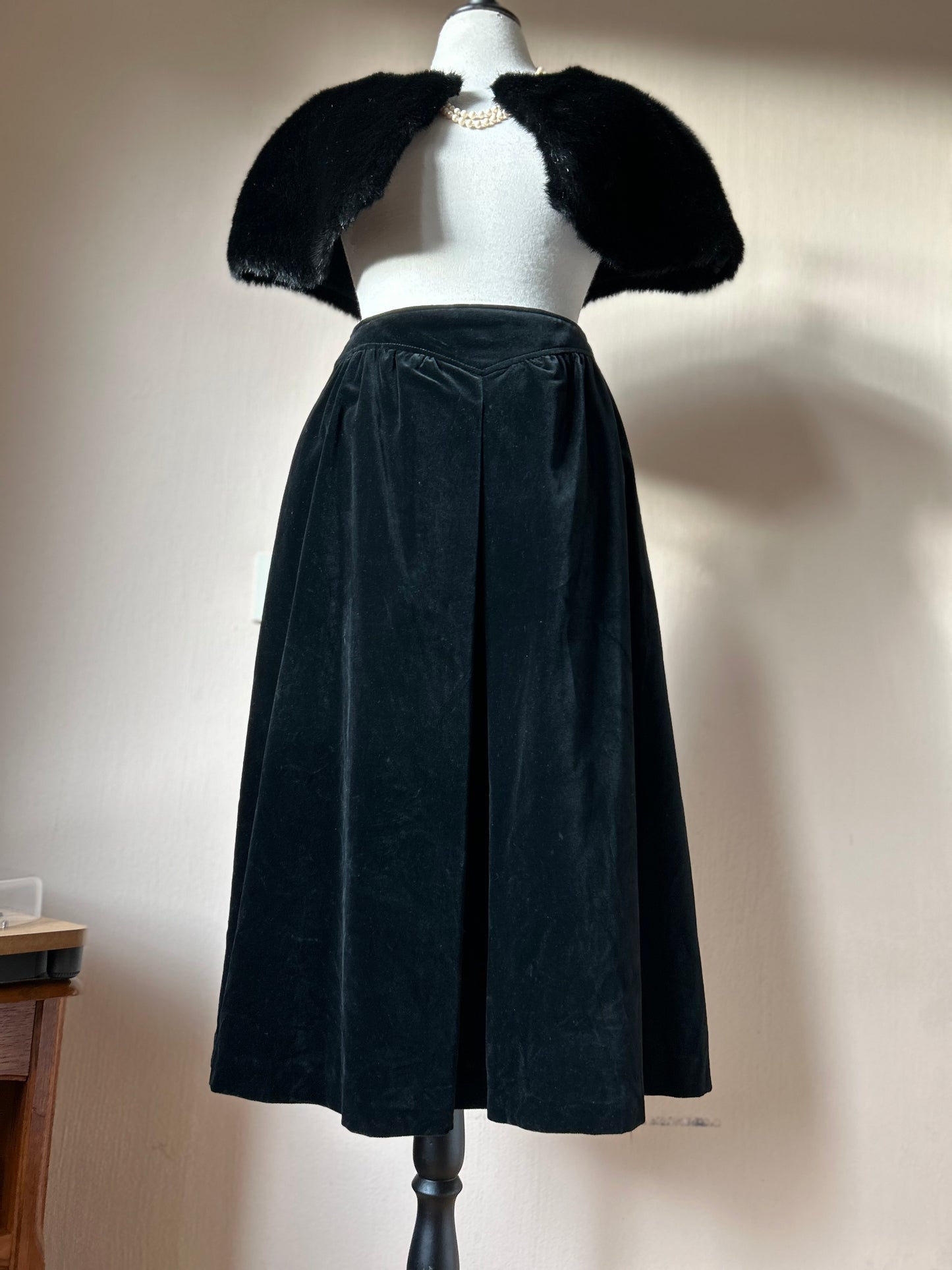 Black velvet midi skirt