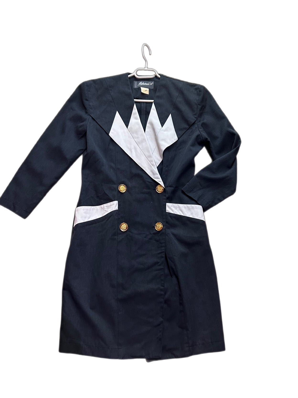 Vintage Mikael's Paris 80s Tuxedo Dress | Black & White Power Suit Dress (Size FR 1)