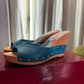 KENZO Vintage Turquoise Leather Wooden Wedge Sandals EU 36