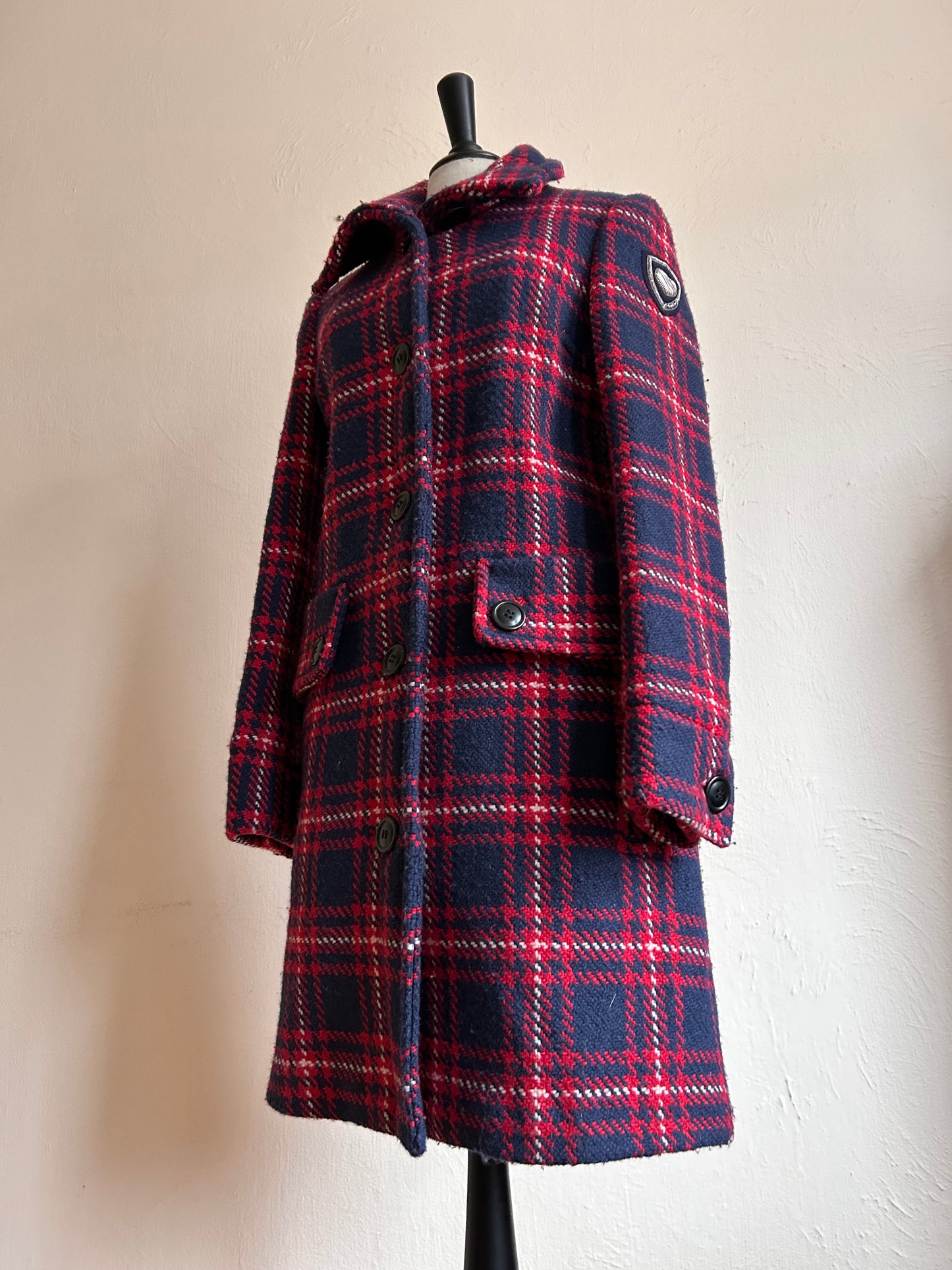 Checkered wool winter coat