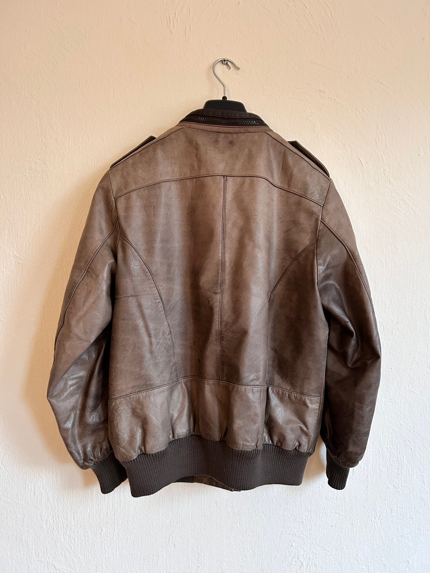 80s leather flight bomber jacket