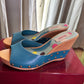 KENZO Vintage Turquoise Leather Wooden Wedge Sandals EU 36