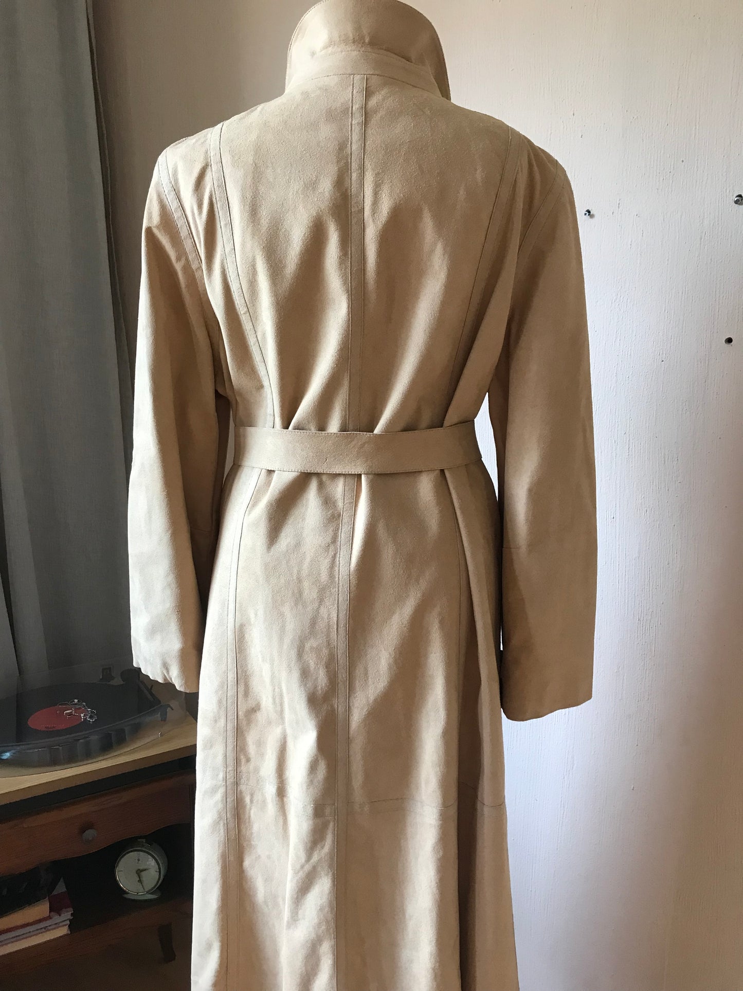 Suede look maxi vintage trenchcoat