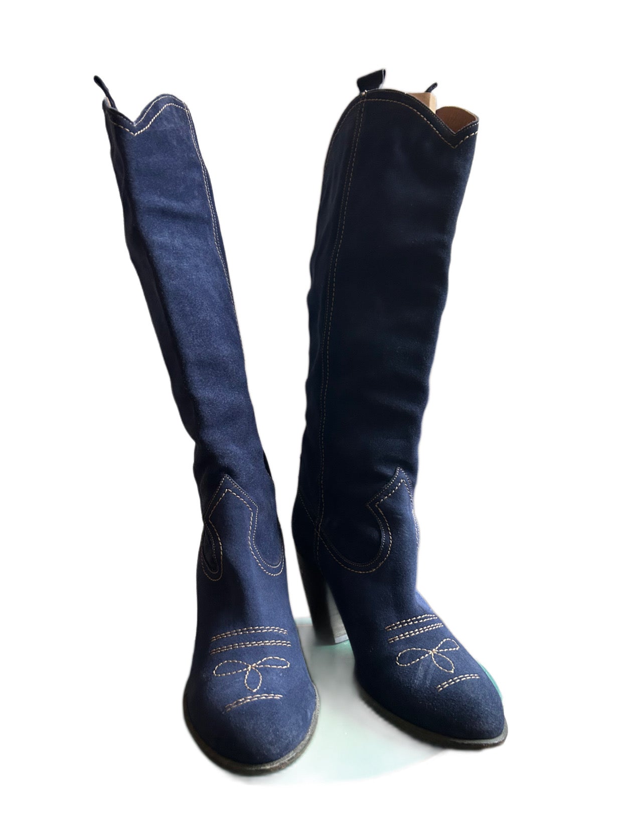 Blue suede cowboy boots