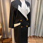 Vintage Mikael's Paris 80s Tuxedo Dress | Black & White Power Suit Dress (Size FR 1)