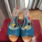 KENZO Vintage Turquoise Leather Wooden Wedge Sandals EU 36