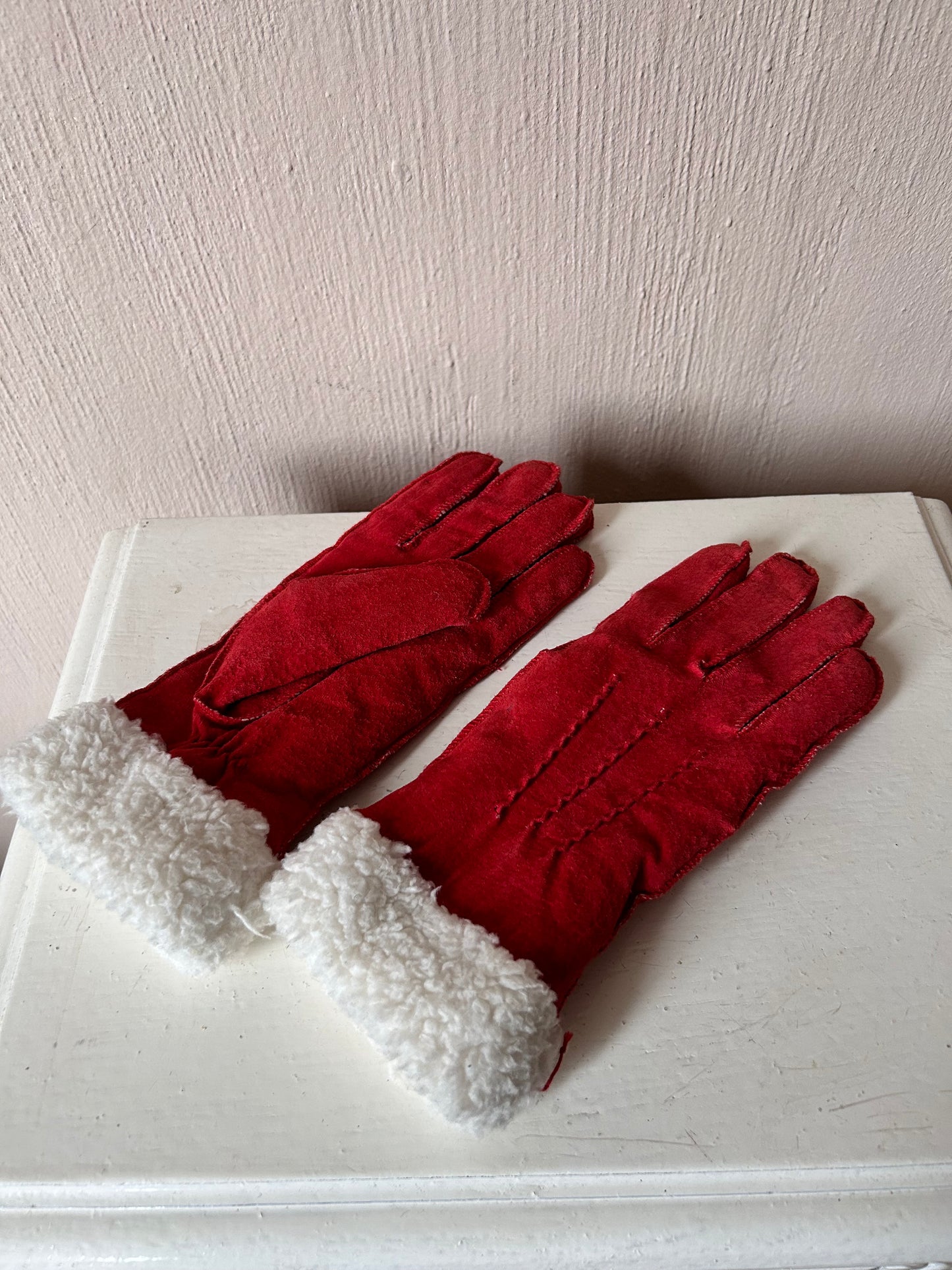 Red suede gloves