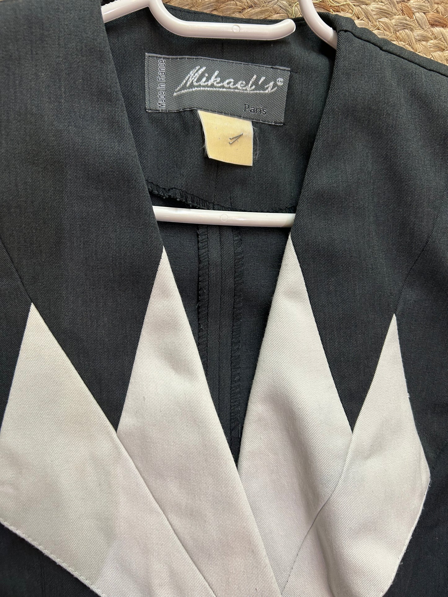 Vintage Mikael's Paris 80s Tuxedo Dress | Black & White Power Suit Dress (Size FR 1)