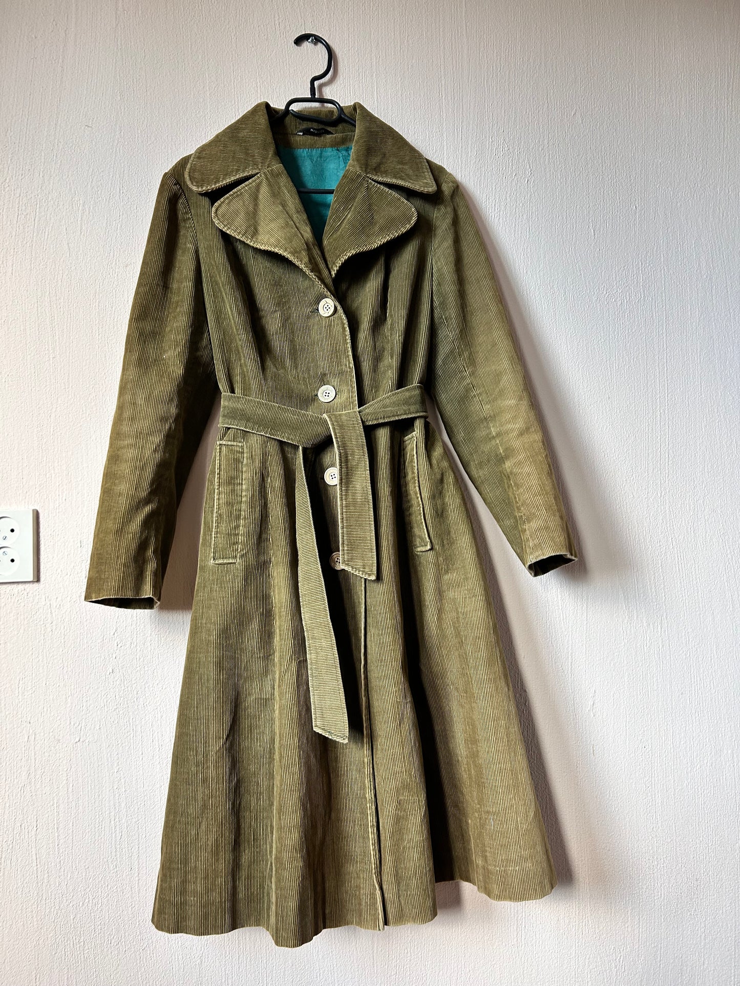 Maxi corduroy belted trench coat