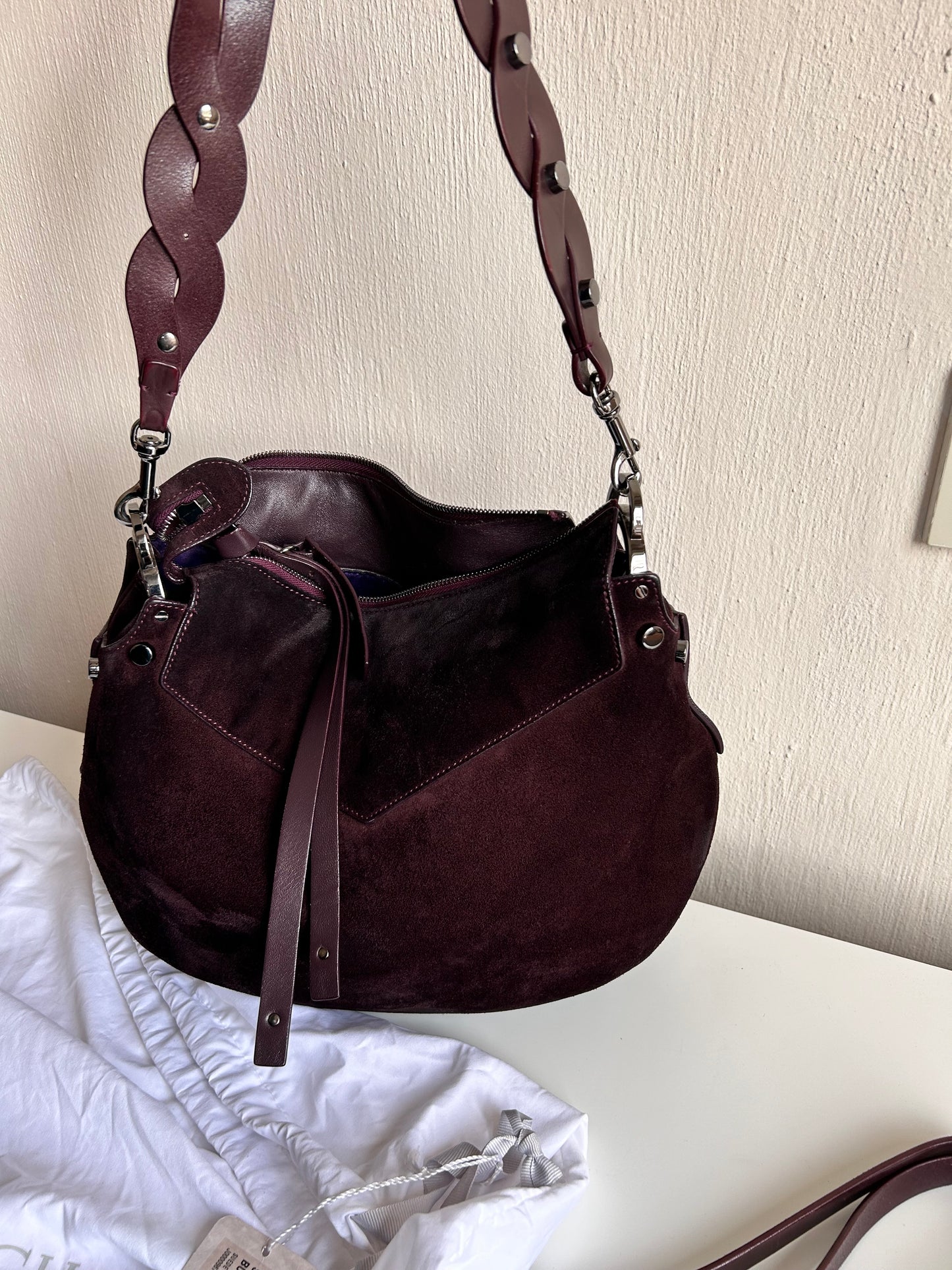 Jimmy Choo burgondy suede shoulder bag