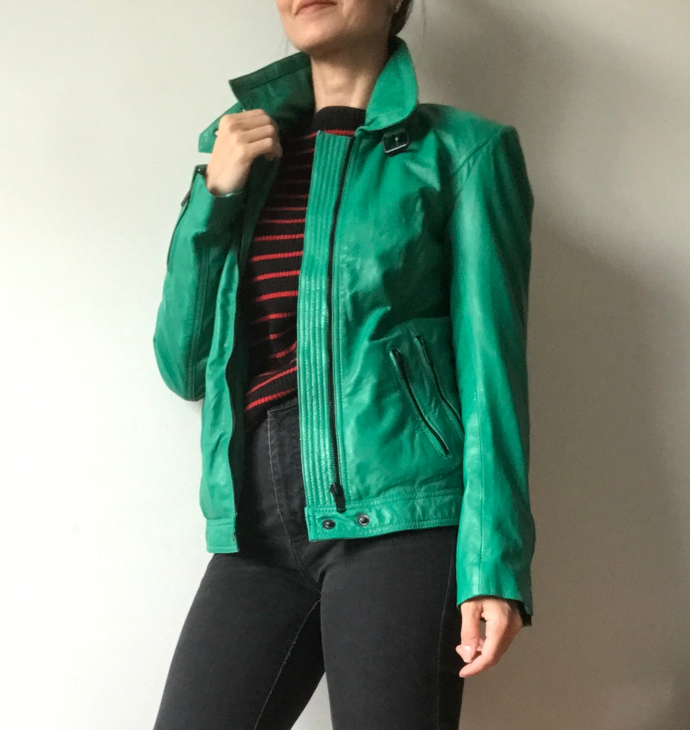 Green leather biker