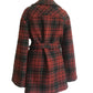 Checkered belted wool coat