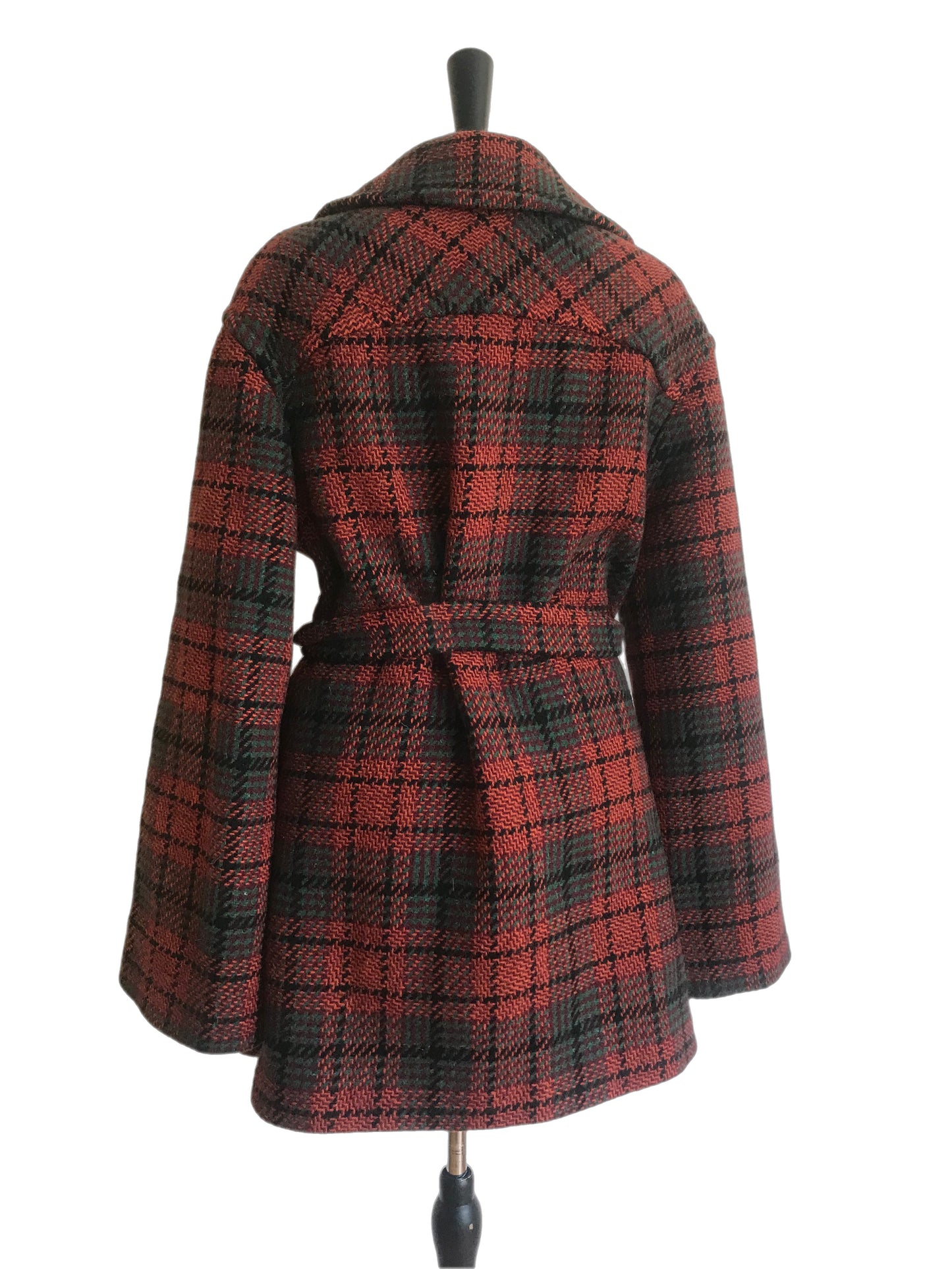 Checkered belted wool coat