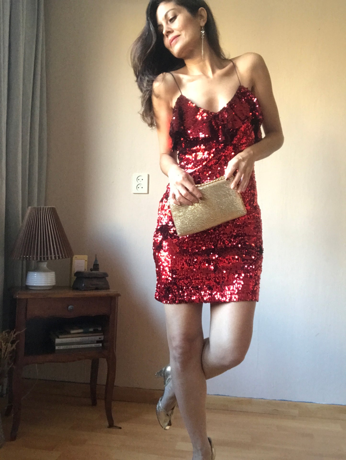 Red sequin christmas party dress