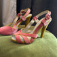 Emporio Armani Pink Suede & Mustard Yellow Leather Heeled Sandals (Size 37)