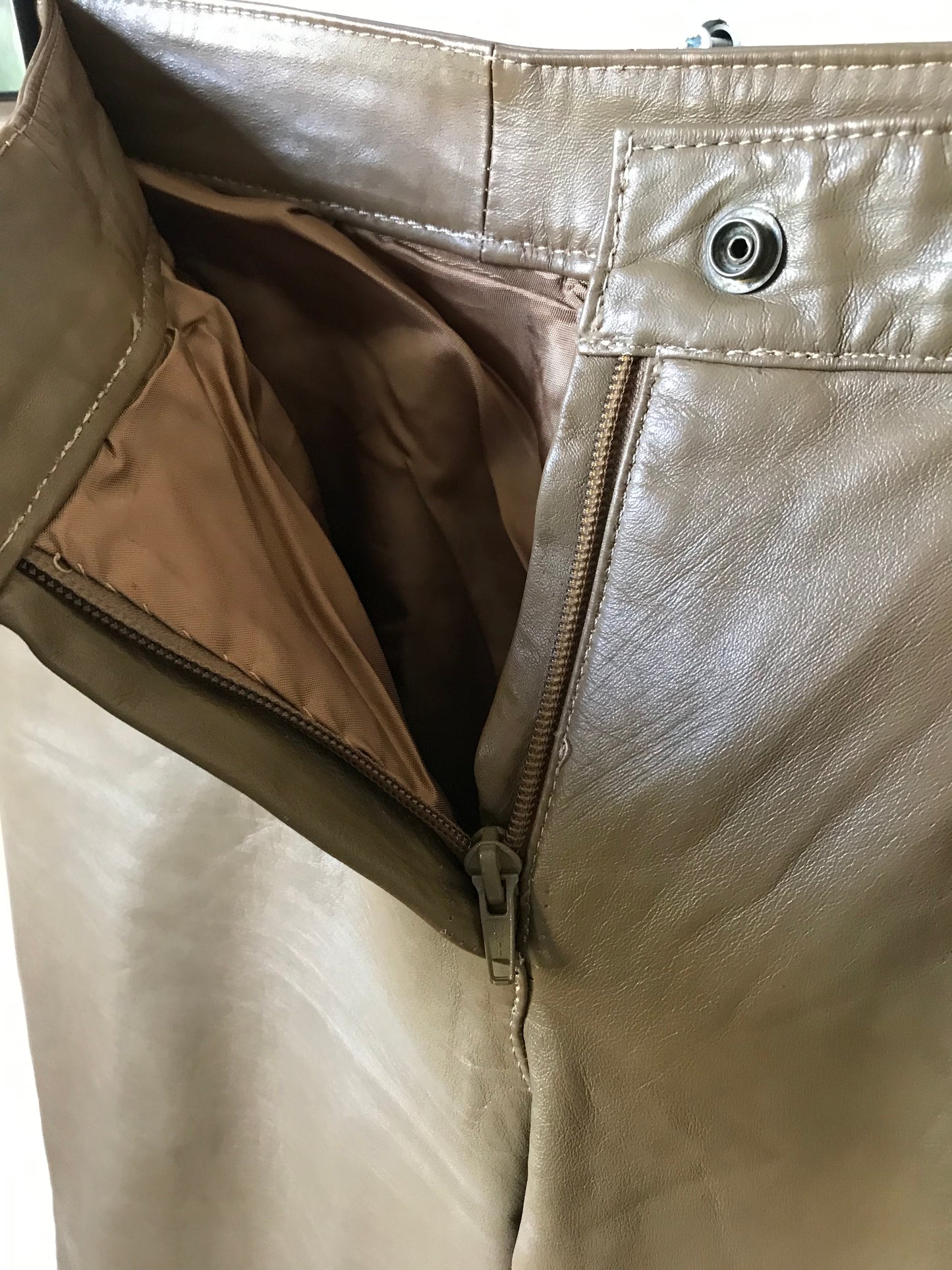 Khaki leather pants