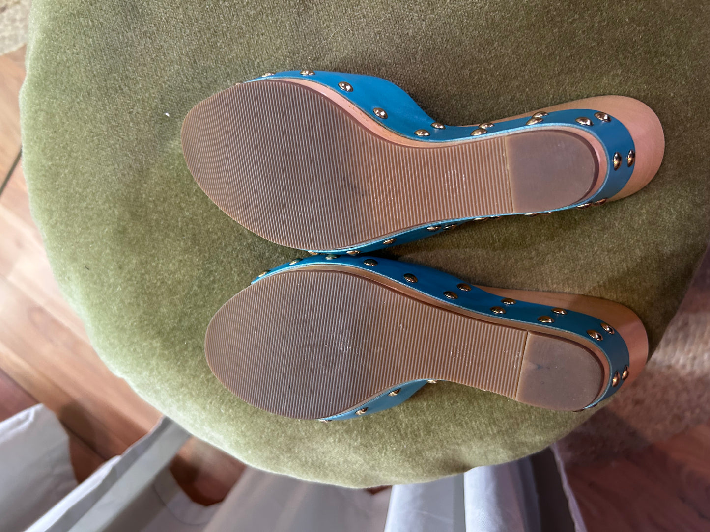 KENZO Vintage Turquoise Leather Wooden Wedge Sandals EU 36