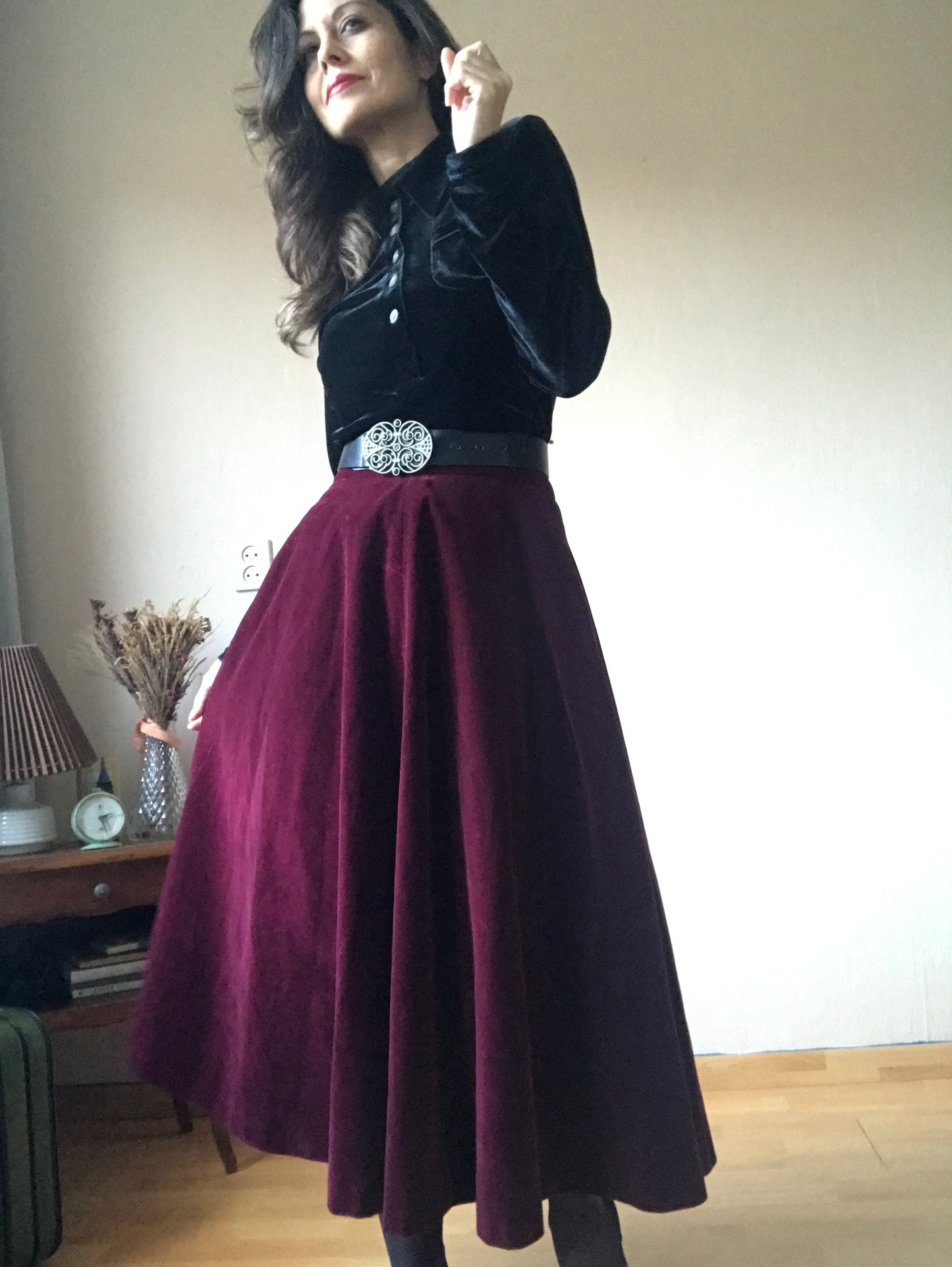 Bordeaux velvet skirt