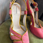 Emporio Armani Pink Suede & Mustard Yellow Leather Heeled Sandals (Size 37)