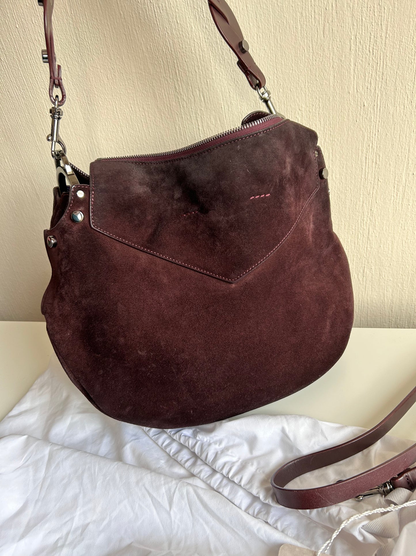 Jimmy Choo burgondy suede shoulder bag