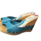 KENZO Vintage Turquoise Leather Wooden Wedge Sandals EU 36