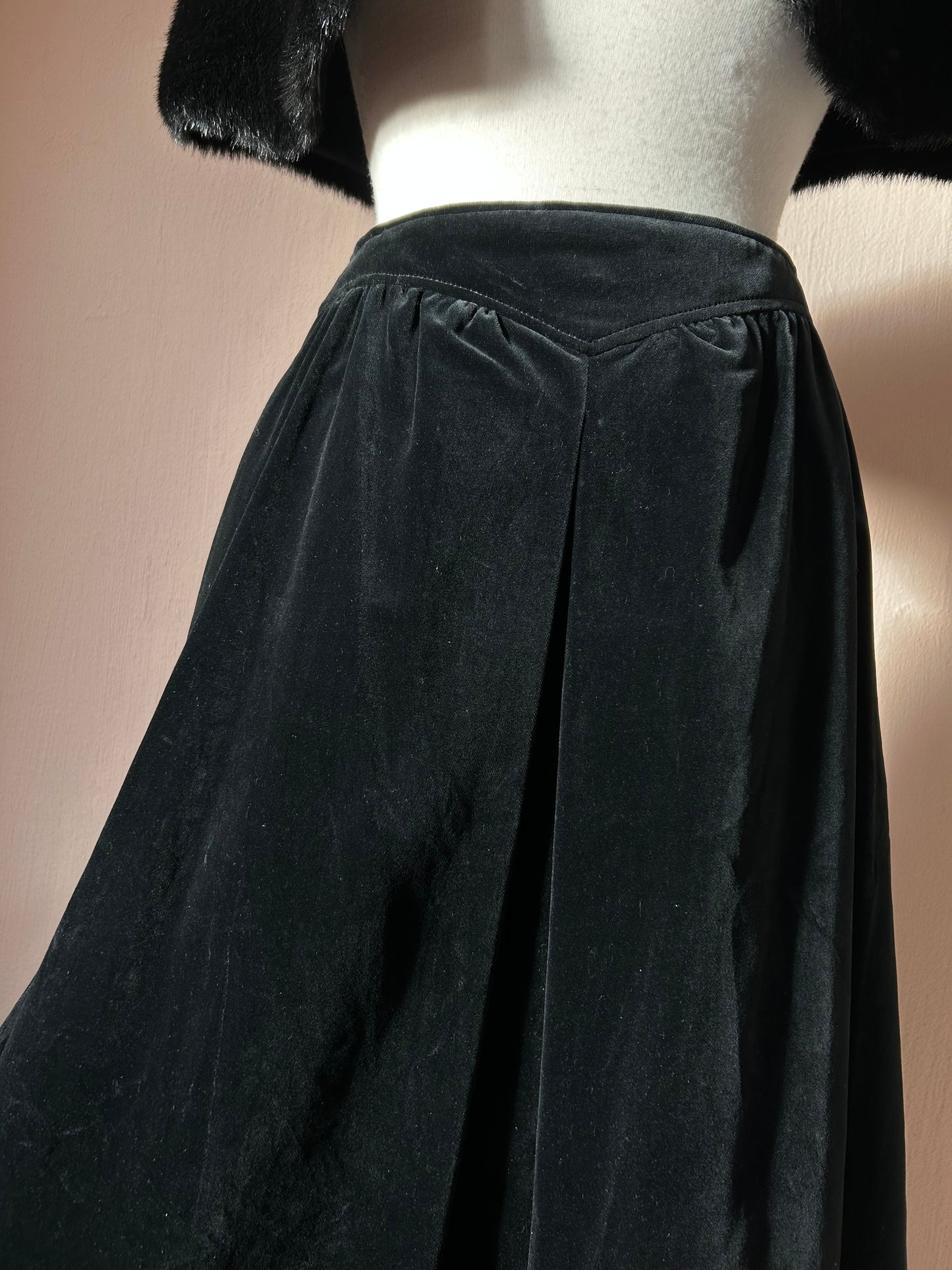 Black velvet midi skirt