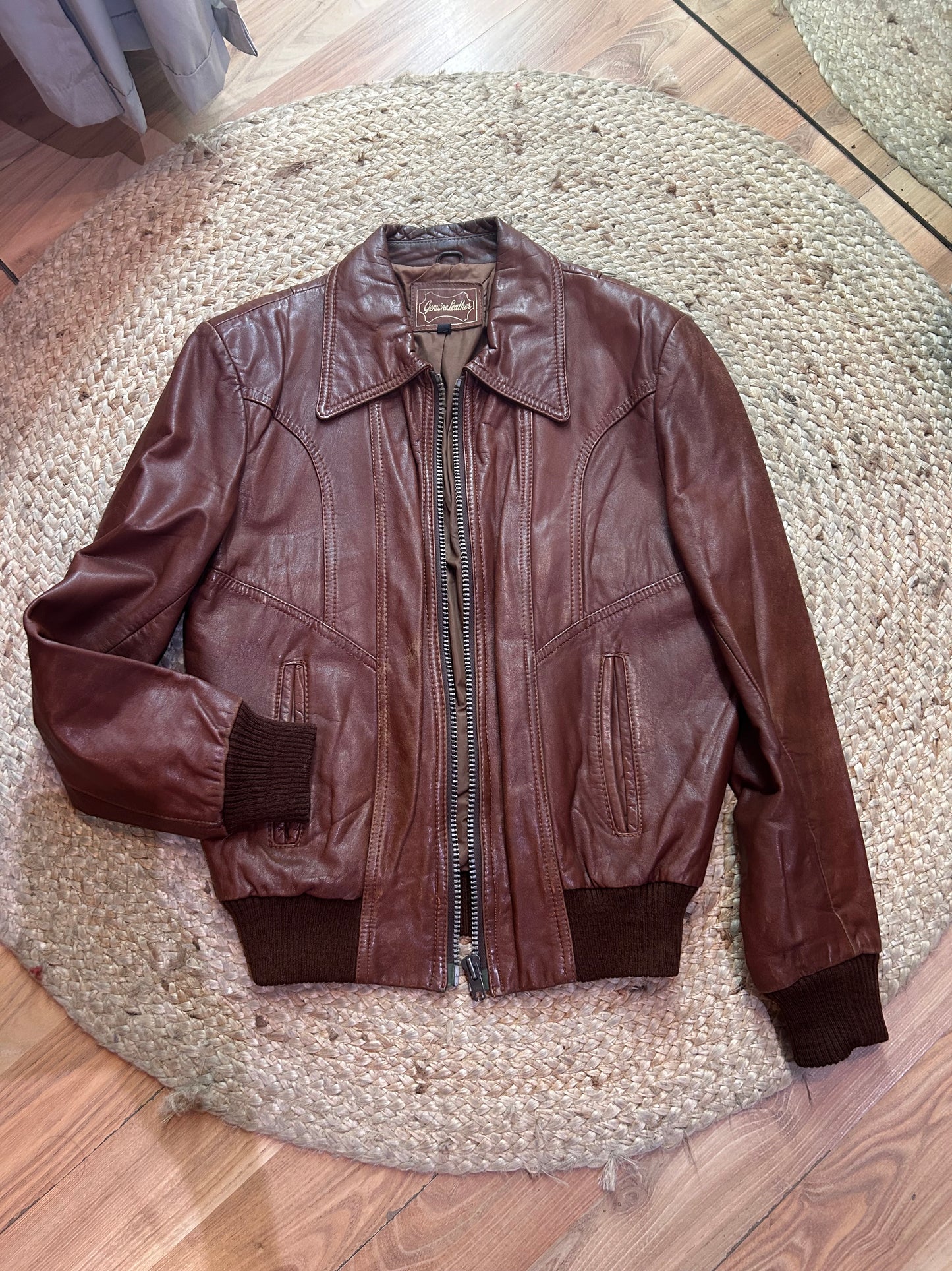 Vintage Brown Nappa Leather Bomber Jacket – Size 40 (M/L)