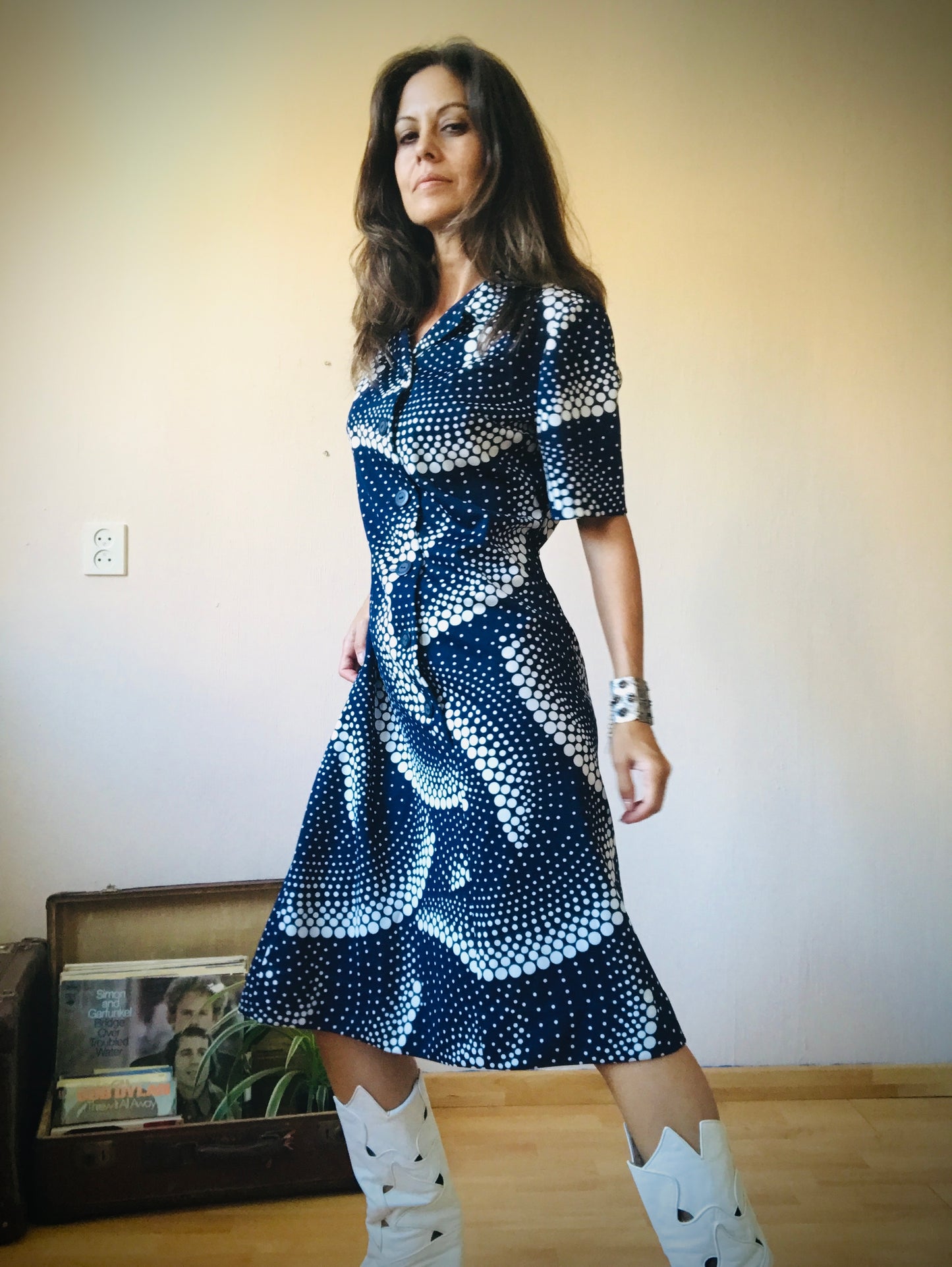 70s retro print midi dress