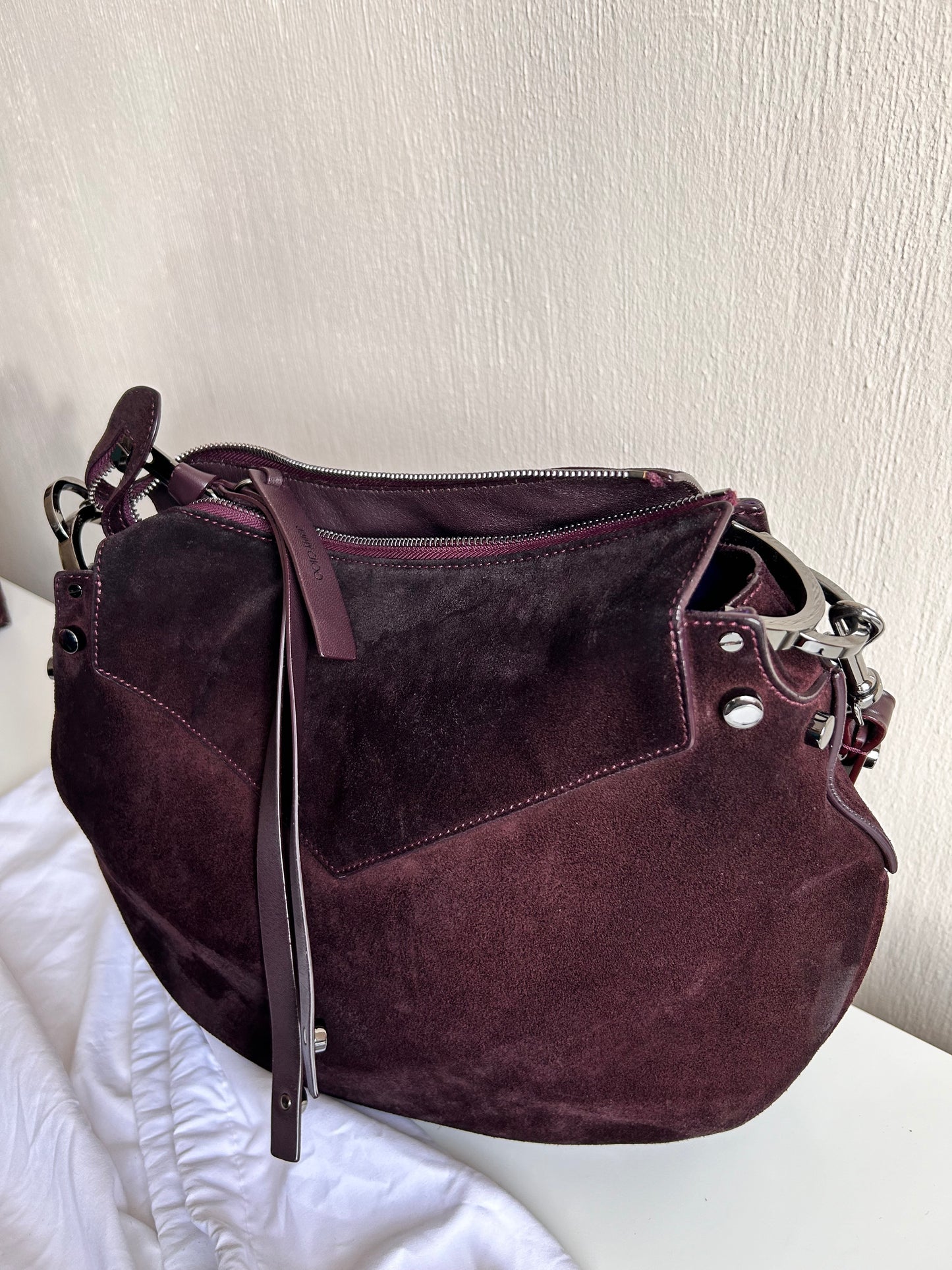 Jimmy Choo burgondy suede shoulder bag